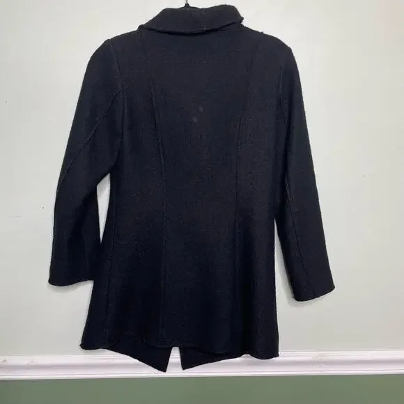 Halogen Long Sleeve Mid-Length Asymmetrical Zip Wool Blend Coat Black Petite